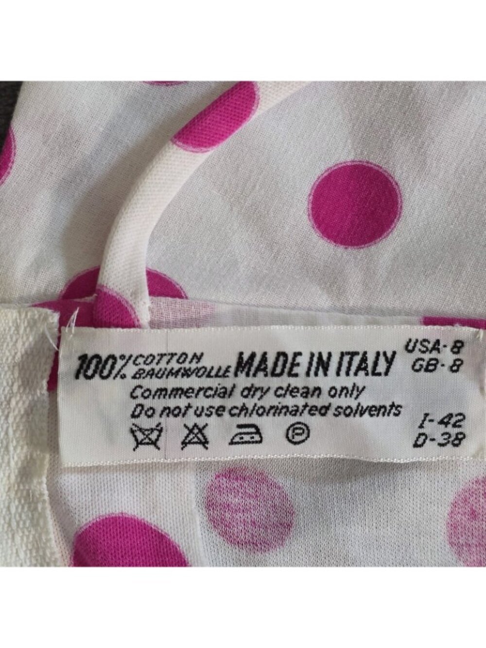 Vtg Bessi Firenze Italy Dress US 8 Pink Polka Dot Cotton Belted Midi Retro Chic - Picture 10 of 16